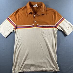 80’s Hobie Men's Striped Brown Beige Multicolor Polo Short Sleeve Knit M